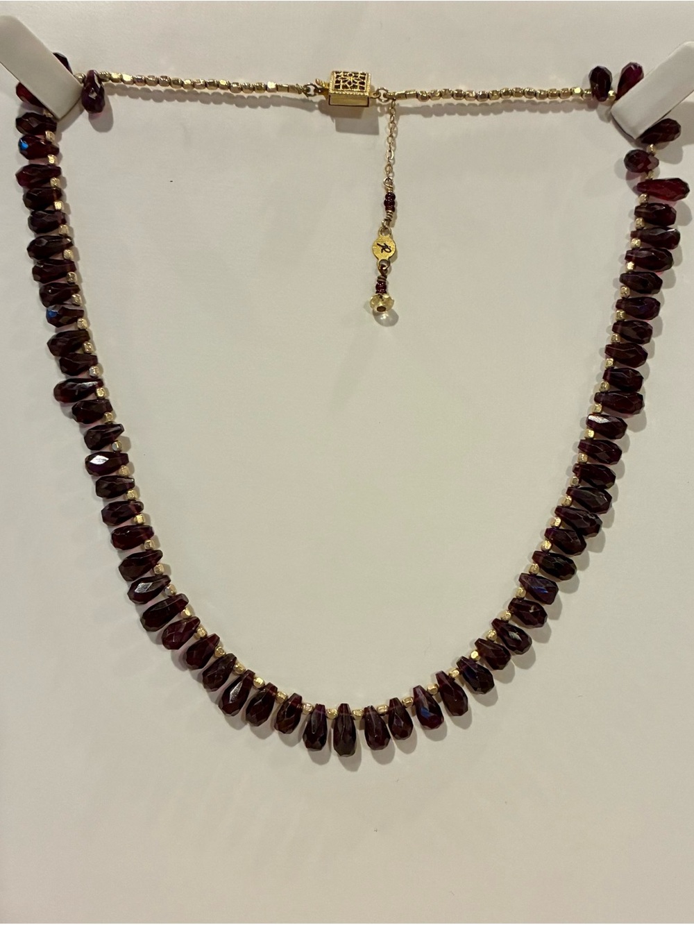 Gold-Plated Garnet Bead Necklace - Deep Red Elegance